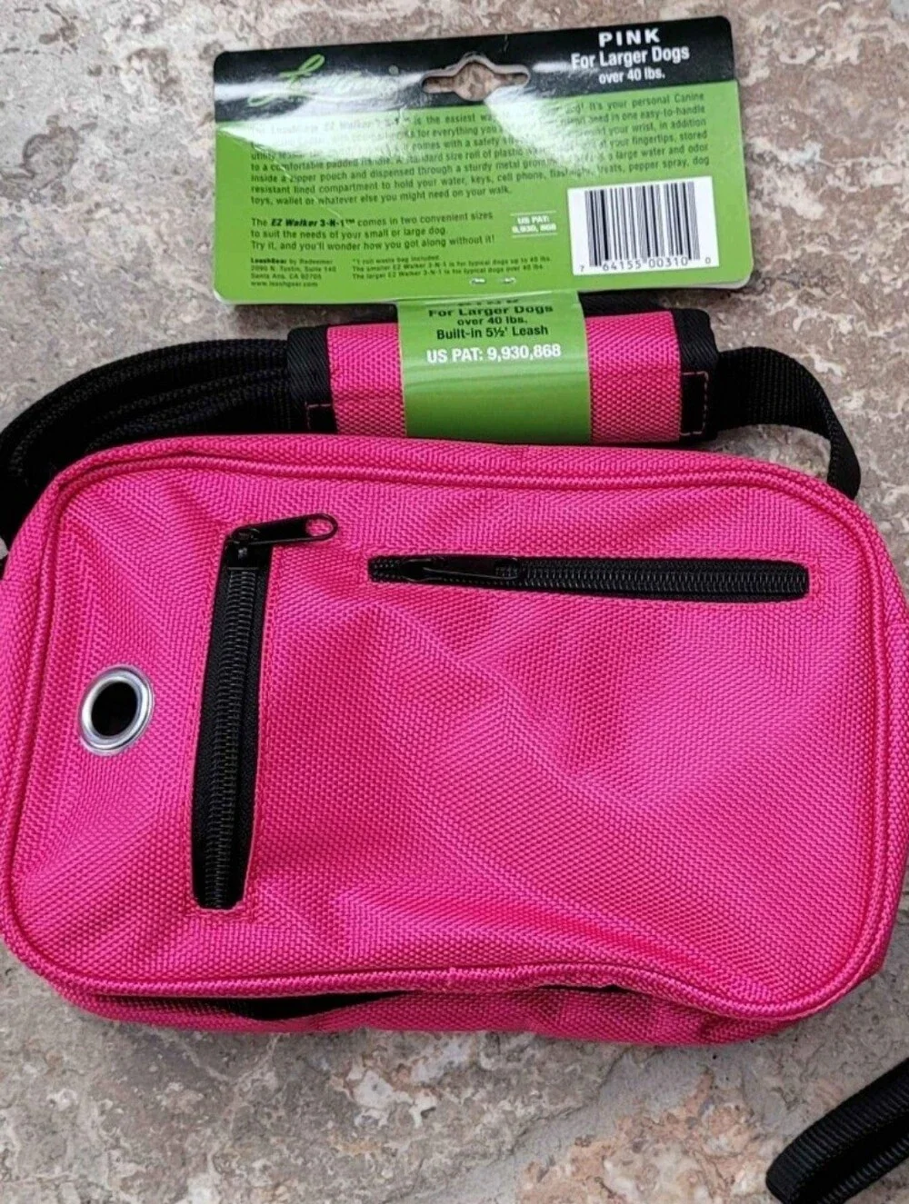 Pink Dog Walking Bag with Built-In Leash